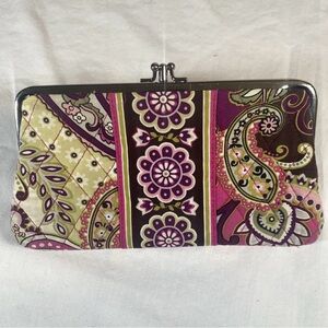 Vera Bradley Snap Top Quilted Paisley Wallet Maroon Olive Green Pink